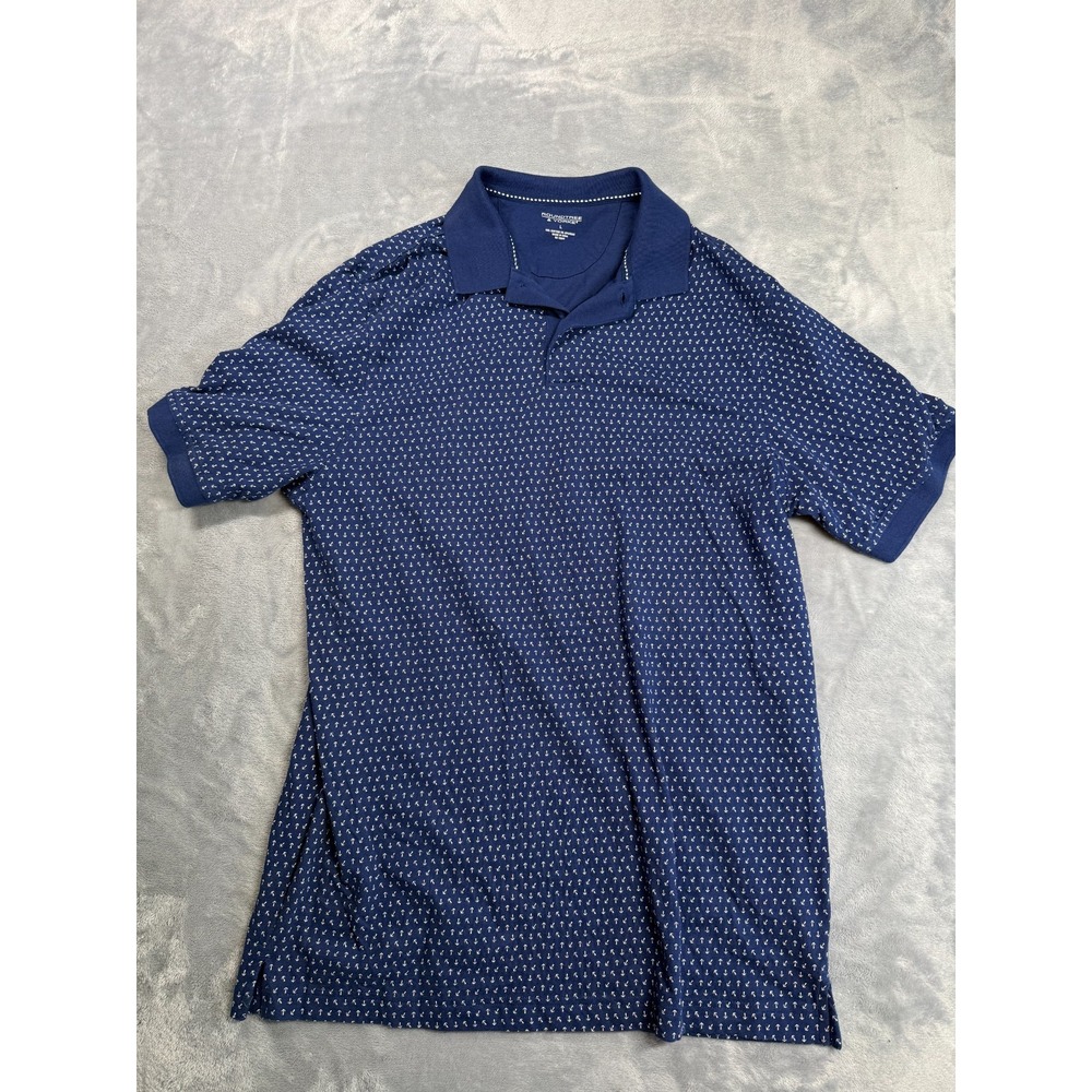 Roundtree & Yorke Mens Large Navy Blue Allover Anchor Print Stretch Polo Shirt
